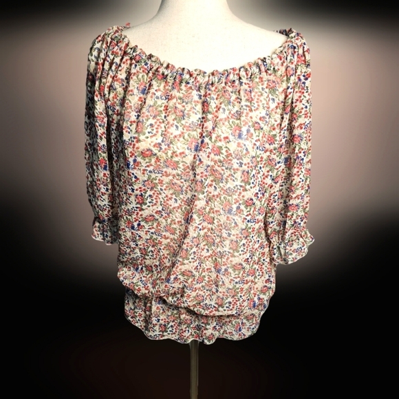 G.H. Bass and Co Floral Off-Shoulder Women's Sheer Top with peplum Size Med - Picture 1 of 6